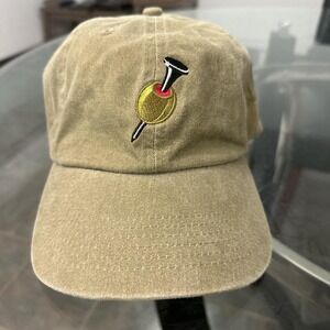 Tan and green embroidered golf hat